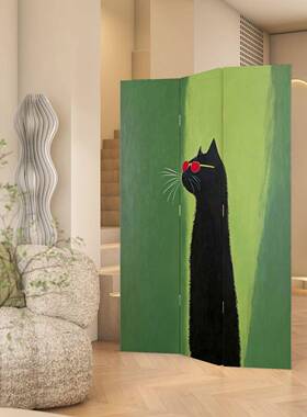 现代折简约墨镜猫咪餐BTZ屏隔断玄关厅客厅书房可叠风移动遮挡不