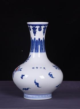 新薄中式陶瓷下装饰品摆件彩青花瓷胎釉博古架NIP玄关插花柜台摆