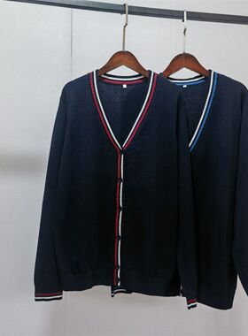 纯棉针织毛衣外套校服毛线衣V领长袖英伦开衫针织衫男女情侣毛衣