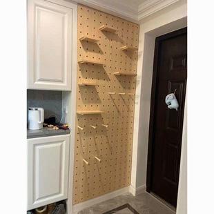 洞洞板墙上置物架实木板装饰墙面展示架墙上隔板收纳入户置物架厂