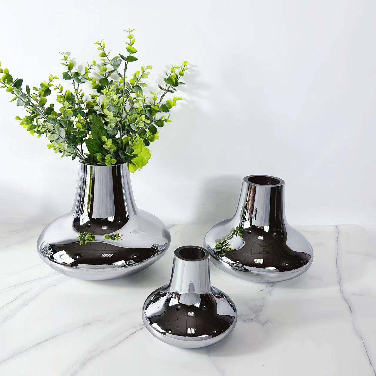 北欧简约餐桌银色玻璃花瓶装饰品售楼部样板房间茶几玄关花器,纺织面料/辅料/配套,纺织机械配件,淘宝优惠券,粉丝福利购,淘宝优惠卷