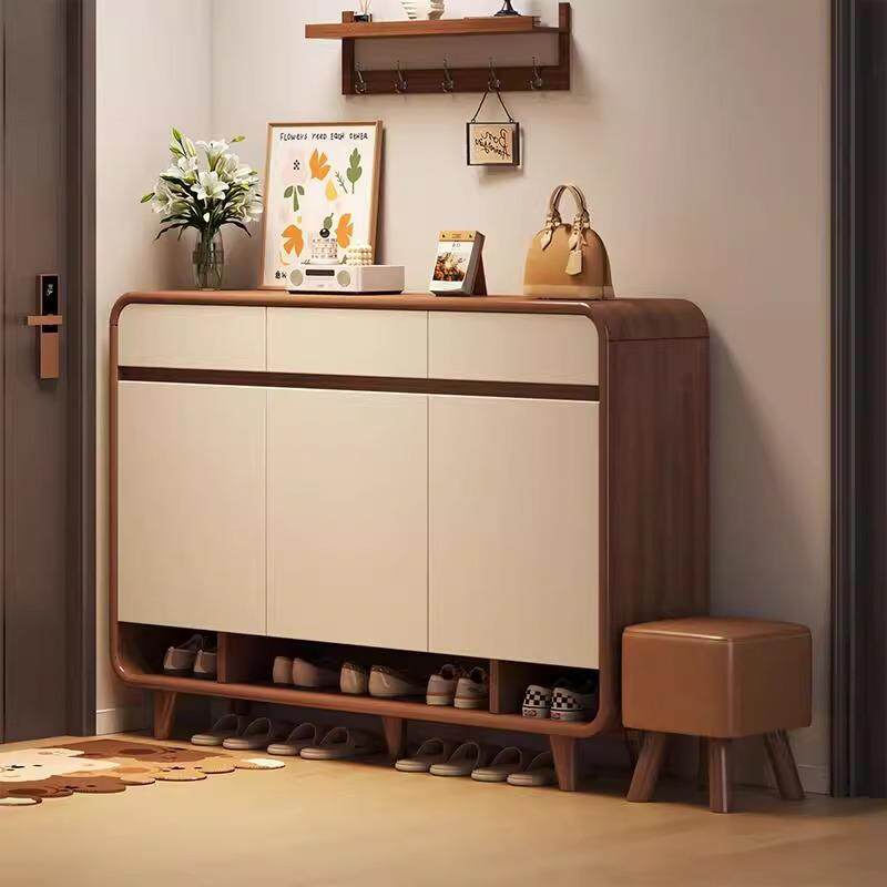 实木圆角鞋柜家用门口新中式收纳柜一体靠墙新款爆款走廊鞋架