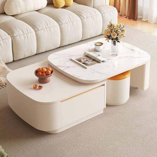 多功奶油风茶几可能桌缩子客伸厅现代简约BXJ家居落地茶几电视柜