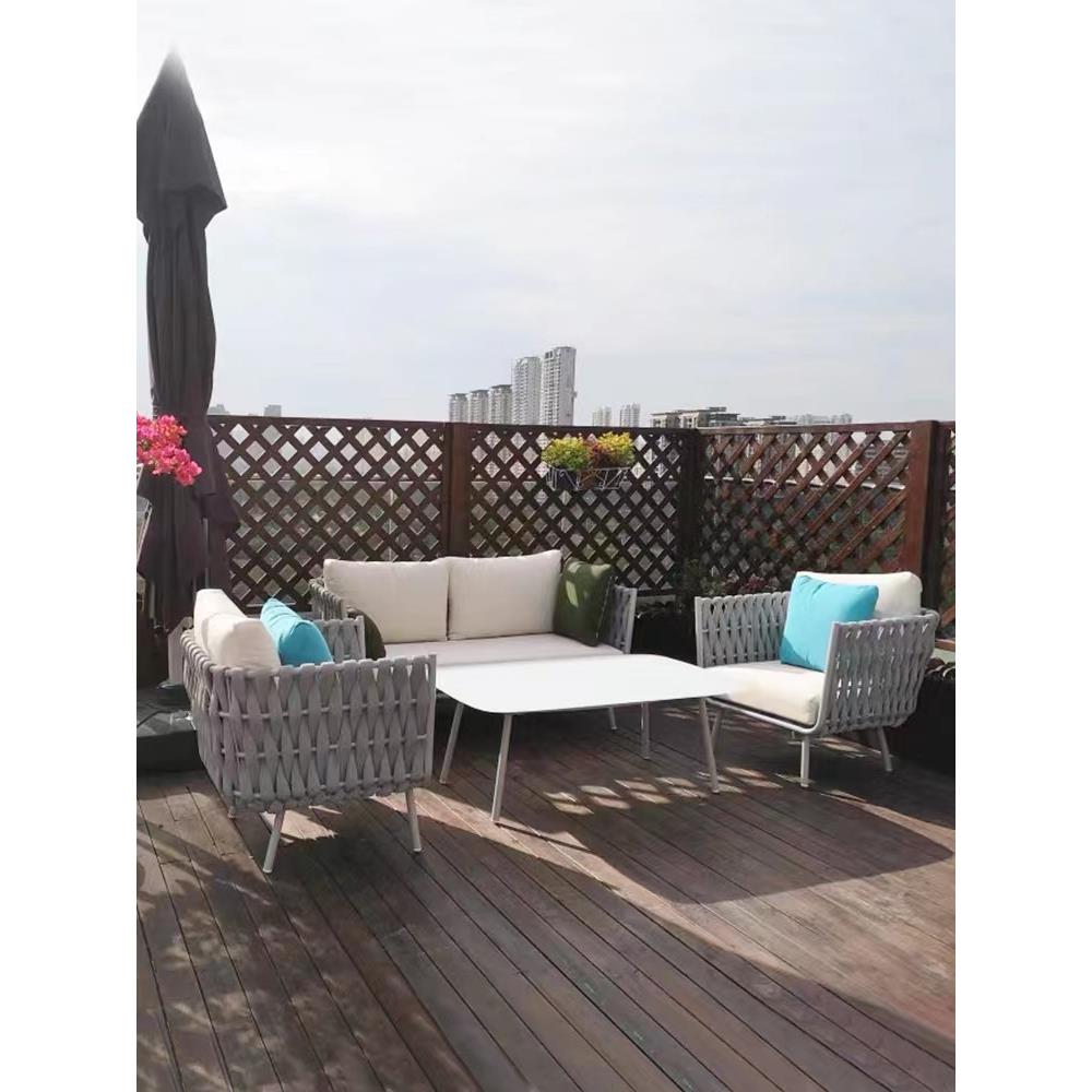 户外不墅锈钢编藤沙发庭别院民宿阳酒店光房防水防晒沙发茶几86组