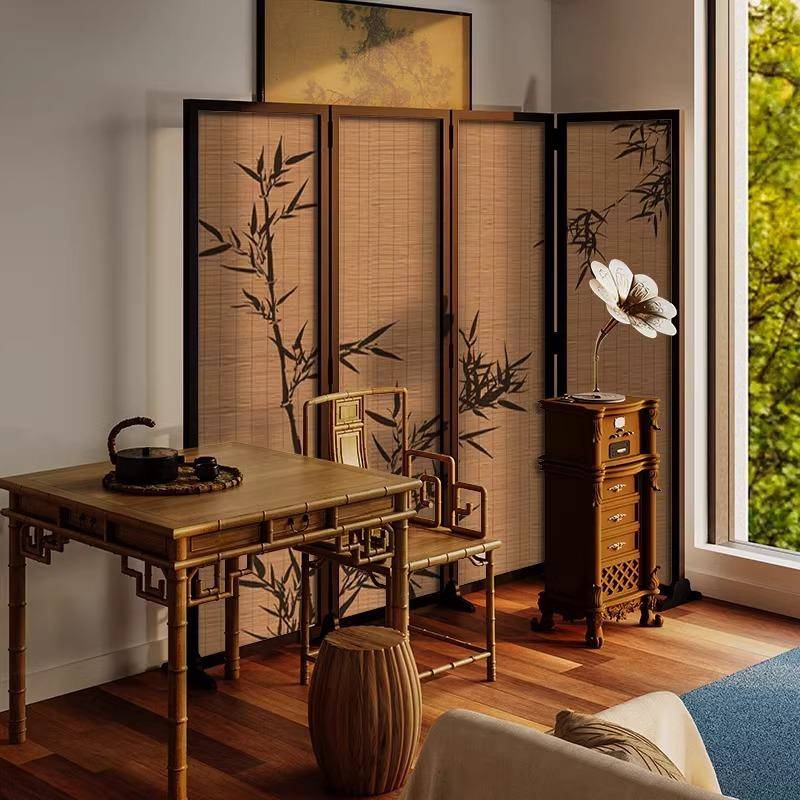 式美宋学古典新子中式折叠画纱屏风隔断客WYP餐卧室玄厅关茶室竹