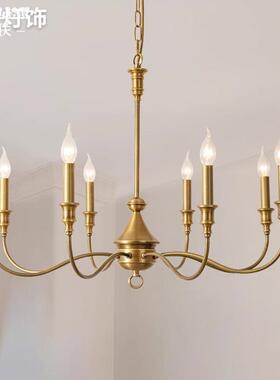 吊式约客厅简餐厅吊灯美式复古卧室全铜灯别墅家81665用餐厅法吊