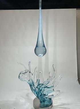 16现代简透明脂水花雕装饰艺术酒店会所大堂门塑厅约树创意水滴摆