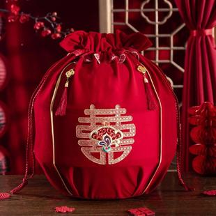 结婚包袱001皮刺绣口束福袋女方嫁宝盆抽拉包聚裹红布婚庆用陪品