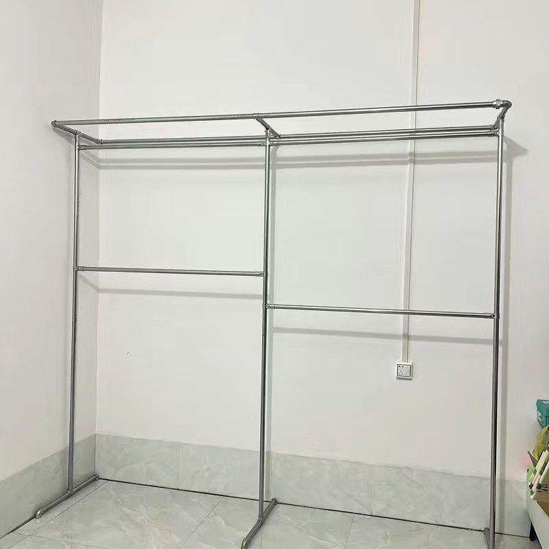特厚镀锌钢管复古风双格挂衣晾干衣架阳台专用卧室置地晾晒好助手