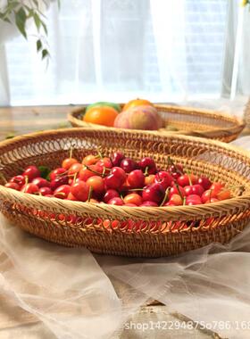 编源头越南藤缕空收纳筐点心盘水果筐大食糖果零面包篮馒OUX头筐