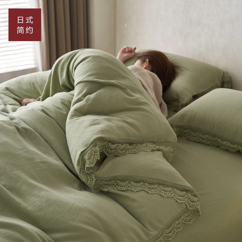 轻法式双层棉纱四件套床上用品全棉a类公主风少女心蕾丝边软纱布,床上用品,床品套件/四件套/多件套,淘宝优惠券,粉丝福利购,淘宝优惠卷