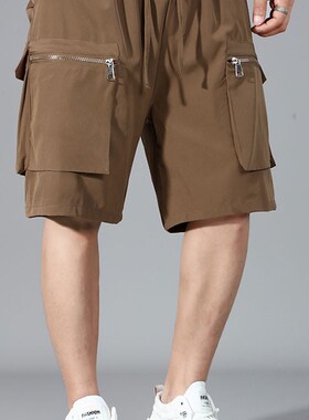 12XL多口袋工装短裤男宽松薄款卡其紫色2024裤衩男外穿五分裤大码