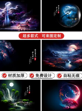 鱼缸背景画纸5d高清图定制龙鱼蝴蝶鲤超白缸水族箱造景图黑色蓝色