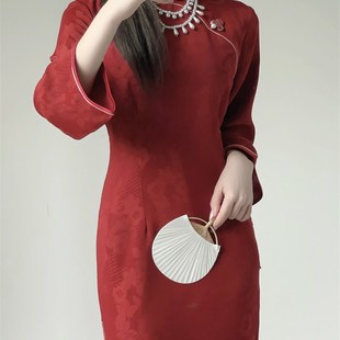 如嫣复古旗袍红色敬酒服订婚倒大袖结婚新中式新娘2024新款秋冬女