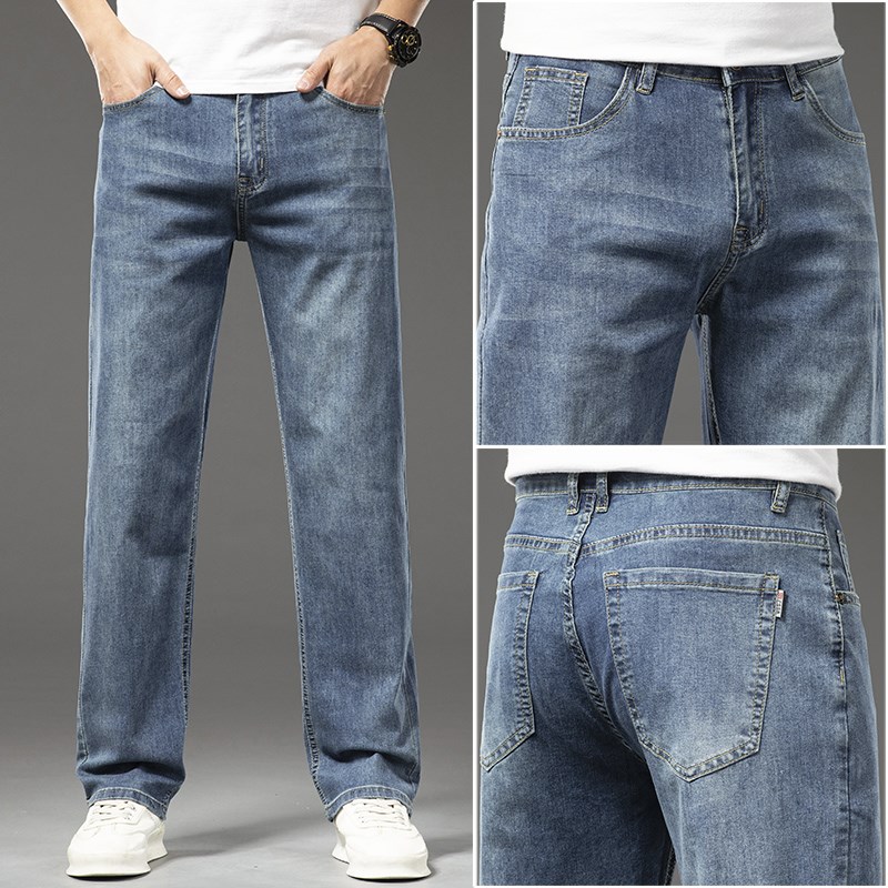 男士牛仔裤夏季薄款宽松直筒2025新款休闲百搭浅蓝色夏天长裤子男