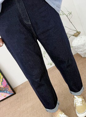 2025秋季新款大码250斤胖mm宽松显瘦弹力休闲老爹裤牛仔裤 长裤女