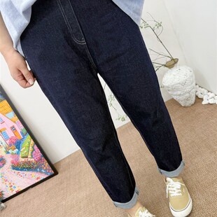 2025秋季新款大码250斤胖mm宽松显瘦弹力休闲老爹裤牛仔裤 长裤女