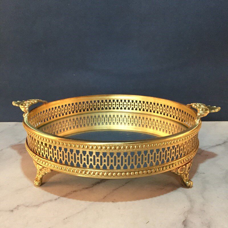 纯铜托盘配镜面客厅餐厅酒具餐具茶具盘香皂洗涤日用品收纳盘摆件