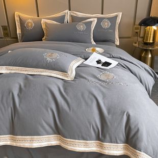 轻奢北欧风160支加厚磨毛四件套秋冬季 全棉纯棉被套床单床上用品4