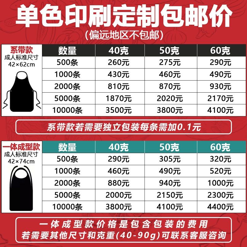 一次性围裙无纺布火锅烤肉小龙虾餐饮专用定制Logo印字订做围裙厚,家庭/个人清洁工具,一次性围裙,淘宝优惠券,粉丝福利购,淘宝优惠卷