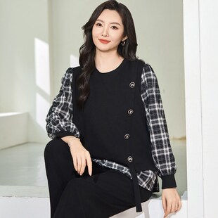 加肥加大码女装200斤胖mm秋装洋气时尚上衣胖妹妹宽松显瘦长袖T恤