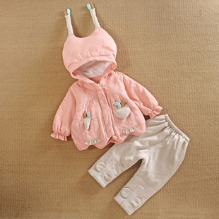 加薄夹棉衣服洋气0一1岁半女宝宝春秋冬季分体款童婴儿装两件套装