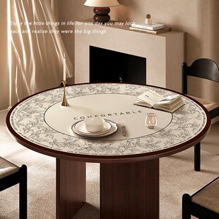 法式复古皮革轻奢防水长效防油圆桌布圆形餐桌垫高级感圆形茶几垫