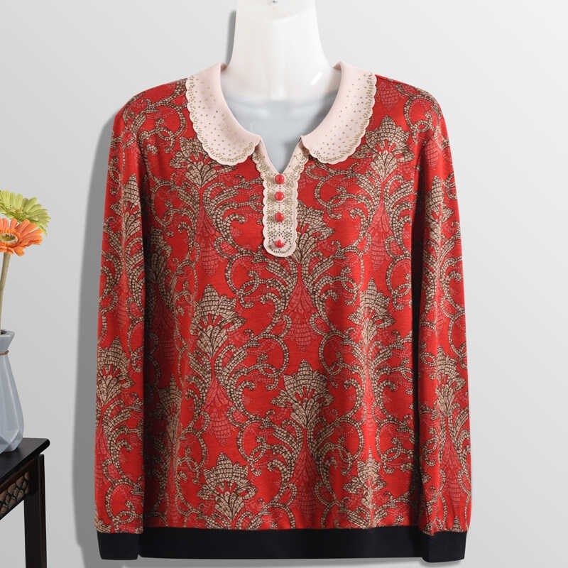 妈妈装春秋新款长袖T恤中老年大码宽松时尚翻领遮肚显瘦花色上衣,女装/女士精品,中老年女装,淘宝优惠券,粉丝福利购,淘宝优惠卷