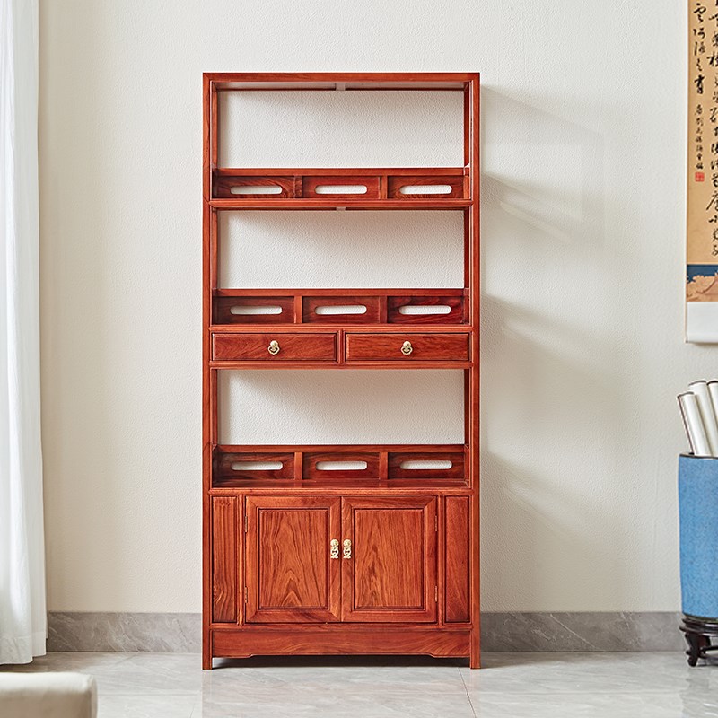 花梨木书架中式书房书柜落地实木多层架带柜置物架刺猬紫檀书橱柜