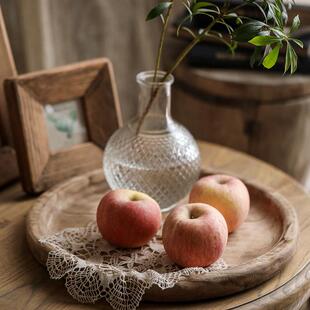 泡桐圆形托盘家居摆件装饰品客厅复古茶盘果盘木质工艺品