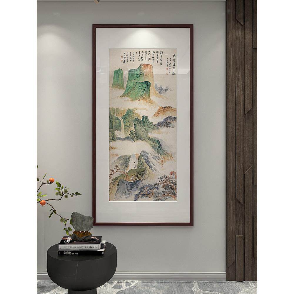 新中式玄关装饰画张大千水墨山水风景国画走廊过道楼梯间风水挂画