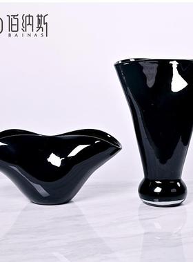 现代新中式黑色花瓶套装样板间售楼处水培插花软装设计装饰品