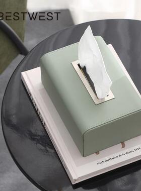 盒博OUS西家居简约抹纸茶色高档轻奢皮质纸巾家居餐厅客厅卧室抽