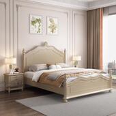 美式 白木实床1.米主卧双人大床奶油风色单人床卧室高8端奢LIL华大