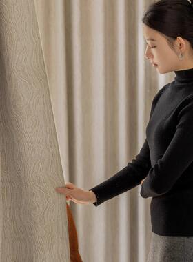 油咖色雪奶尼尔卧提花42479水窗波纹立体感高遮光室客厅阳台帘
