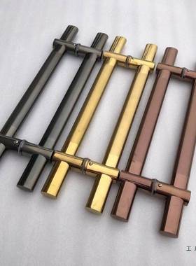 无管框玻璃门拉手不锈钢玫瑰金调孔距推AFC拉门手把钛可金木门扁