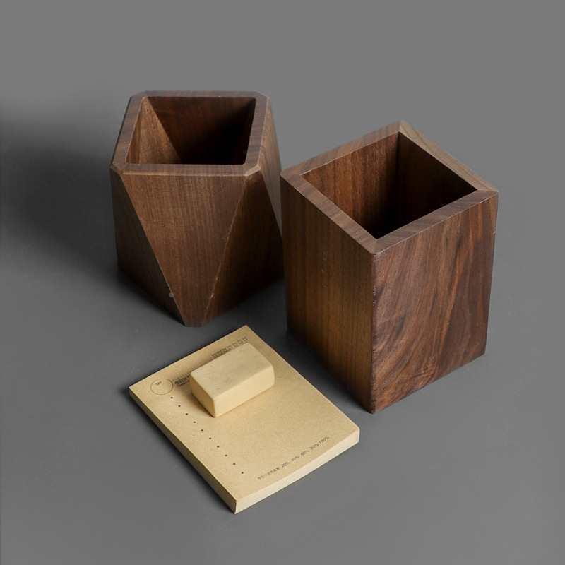 黑胡黑胡桃木桃木笔筒木木插质方形原面木制笔办公桌书桌收纳盒文