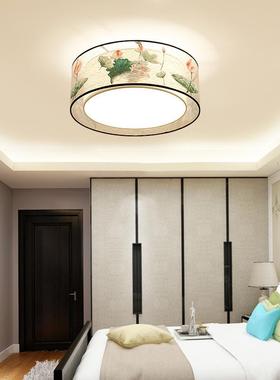 新中式吸顶灯灯中国风LD圆形布艺花卧KBW荷室装饰客房书房灯E具复