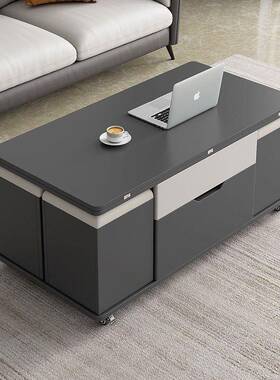 岩板茶几家用客桌厅餐升降收纳折功叠一体子多能桌FHR茶具小户型