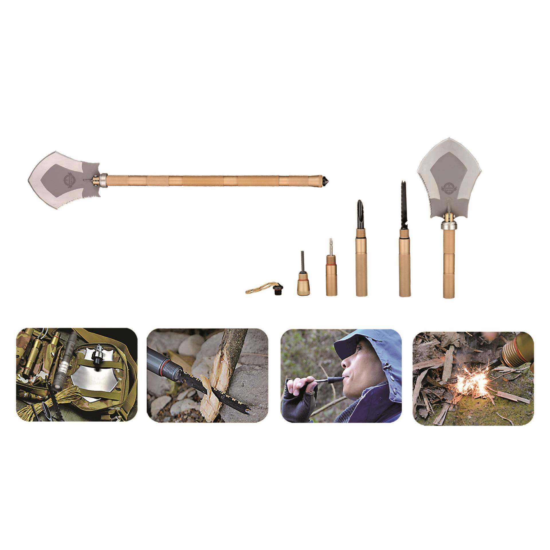 多KWC功能不锈载钢车生救生备装户外野外求工具工兵铲子铁锹藏獒