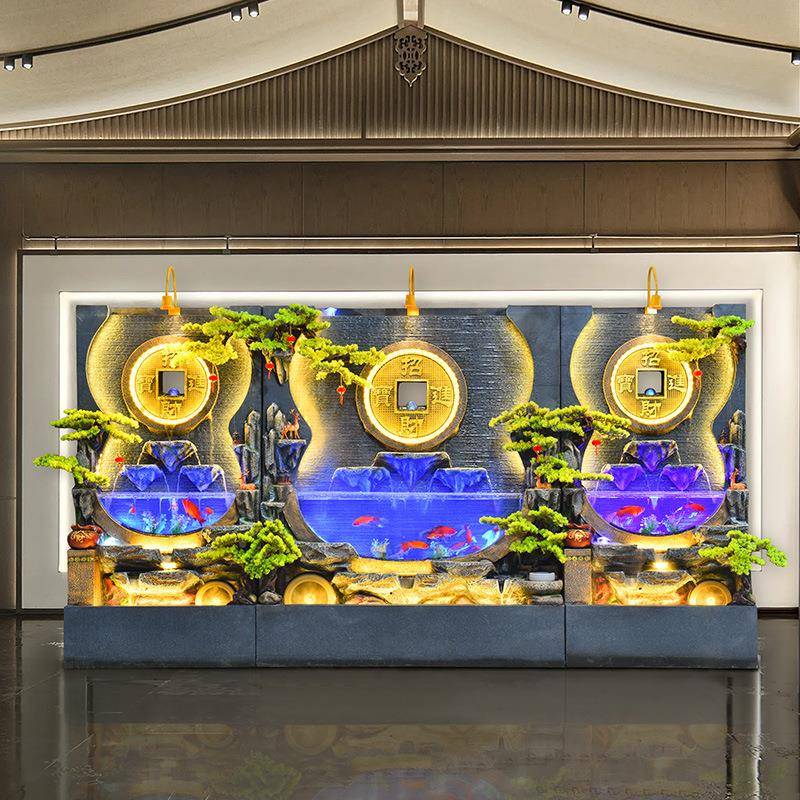 水19幕墙流墙隔店断酒大堂客厅户外别墅庭院假山水喷泉景观鱼摆缸