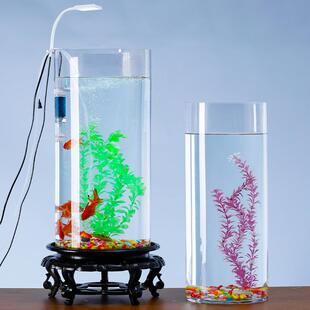 邮圆形鱼缸水客形厅桌面小型金鱼缸ZVX包带灯超长草缸圆柱养鱼缸
