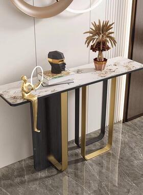 轻奢岩板意式入正对门玄关柜极窄条铁YVB户艺桌岩板玄关超窄长桌