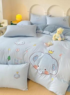 三新款水棉洗贴布绣四件套宿舍学生件套套73650床单四件可裸睡床