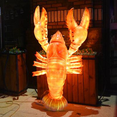 饭店VWK螃大门口迎宾仿件真小龙虾模型蟹雕塑摆件挂墙面招牌发光