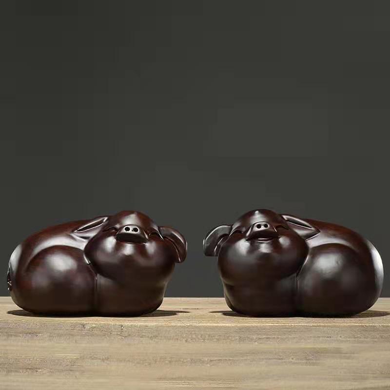 黑檀木摆装件貔貅贵象品猪家居饰动物富木94141质摆件