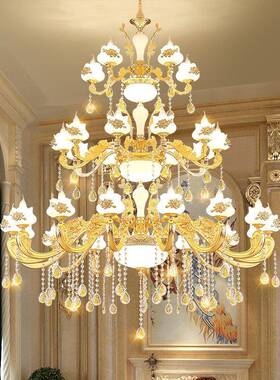 式复式楼大吊灯奢华大气家用水灯长吊灯欧客厅PXP晶灯具挑大楼空