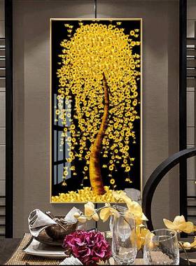 金树元宝摇钱发财29012入户玄关饰正画对门走廊过道进门聚装财挂