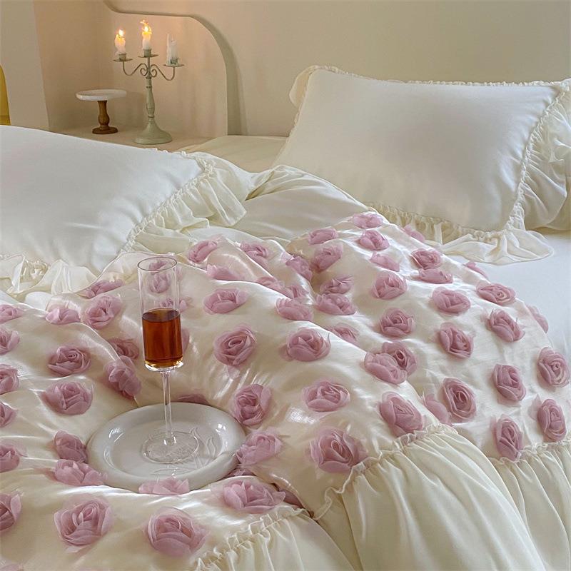 通式水洗法棉四件套蕾丝轻奢浪公漫花边被套主风三件套床上848四