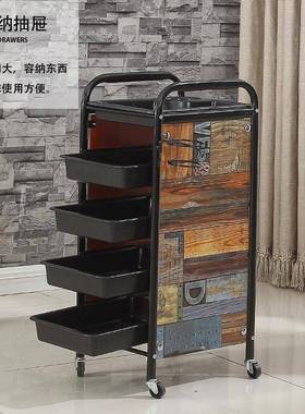 复古美发车发廊加工具小车理LCY发店推烫染发师固大号带轮手推杠